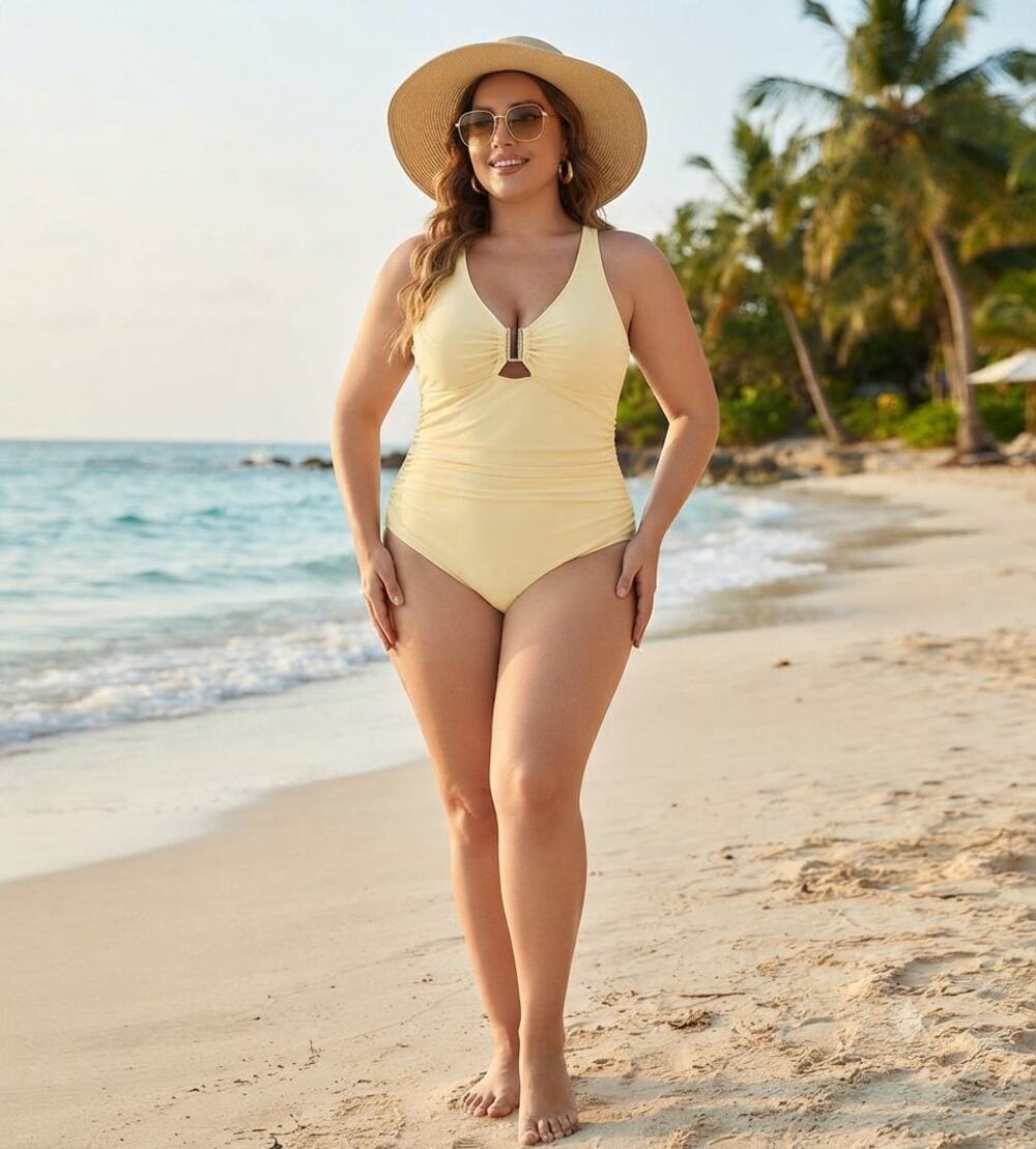 Shapellx Smart Sculpt One-Piece Swimsuit 3XL Yellow Ruched Tummy Control NWT